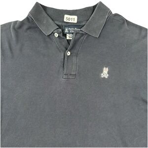 Psycho Bunny Polo Shirt Mens Large 6 Navy Blue Skull‎ Logo Pima Cotton S/S